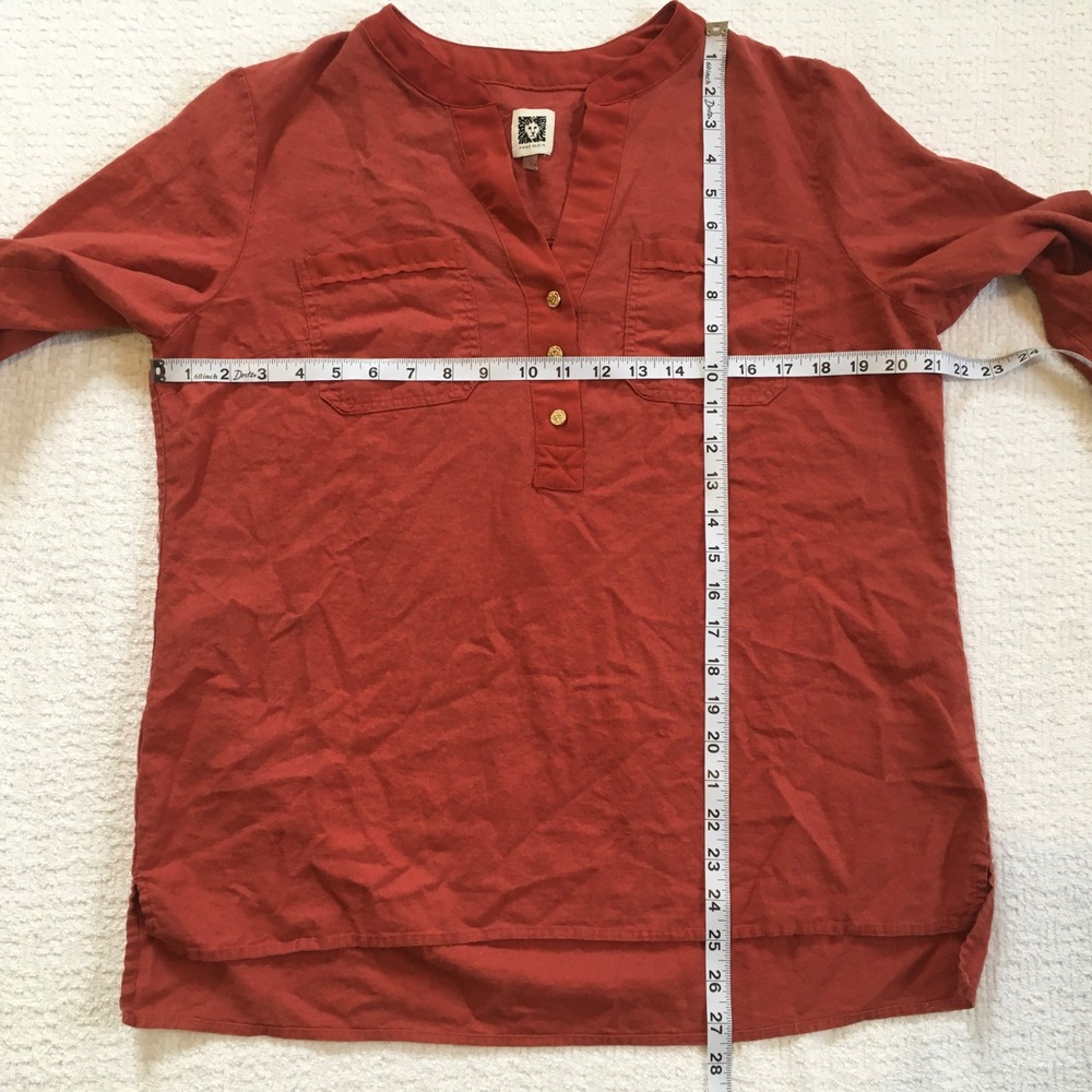 Anne Klein Linen Blend V Neck Roll Tab Sleeve Tunic Top‎ Orange Size L - Picture 5 of 6